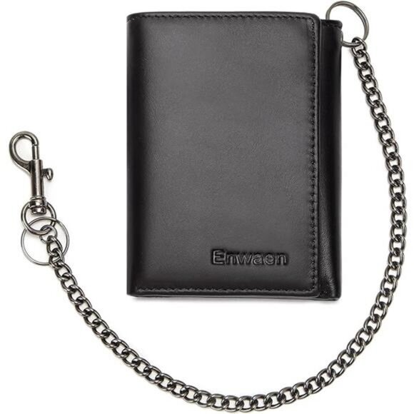 Mens Wallet with Chain, Genuine Leather Trifold Wallet RFID Blocking Anti-Theft - Picture 7 of 7